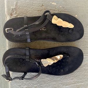 Black Vionic Sandals with Gold Embellishments women’s 37.